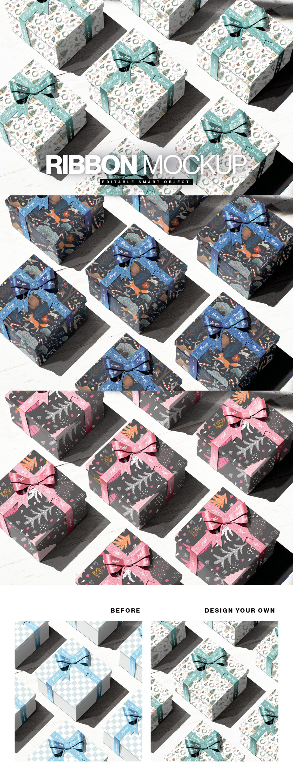 Christmas Gift Box Mockup Template in PSD