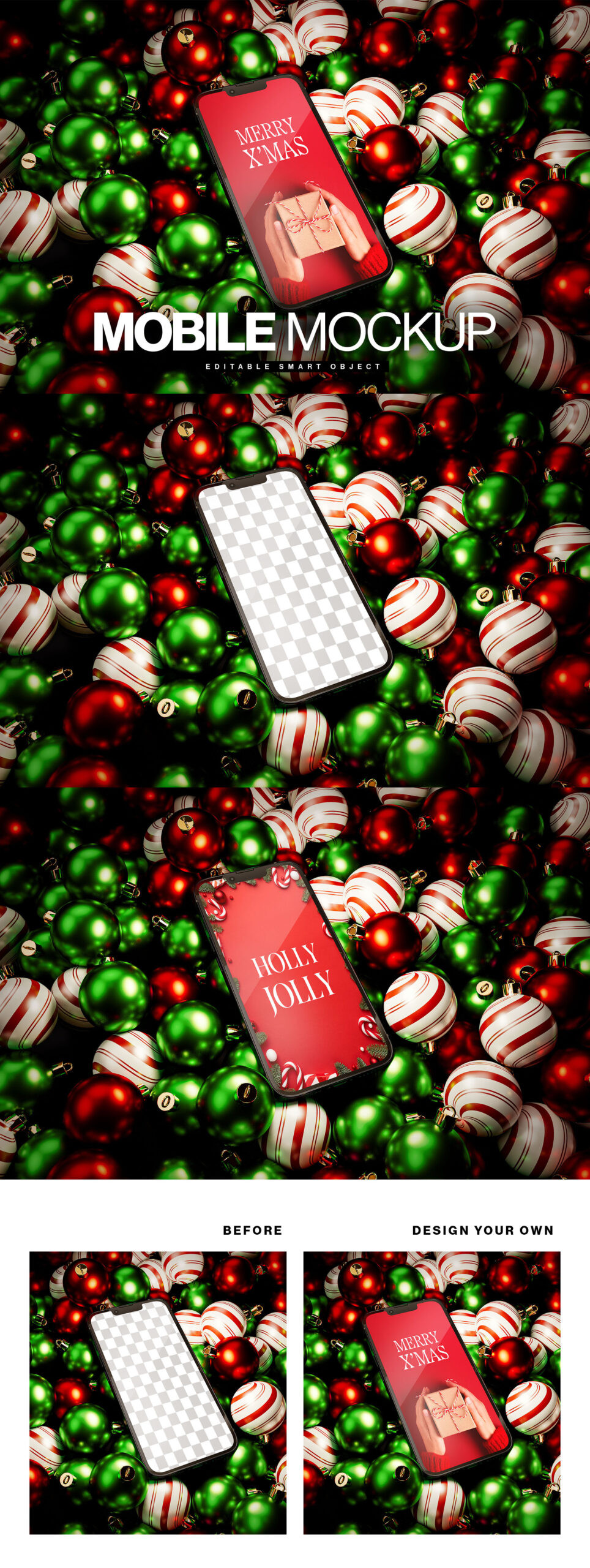Christmas Phone Mockup Template in PSD
