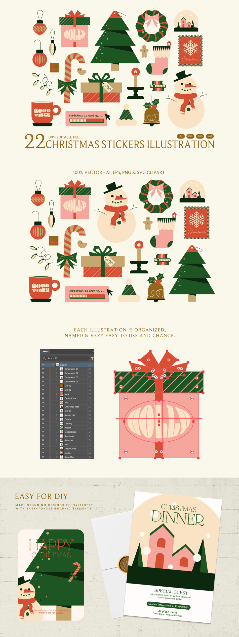 Christmas Stickers Set in AI EPS SVG PNG