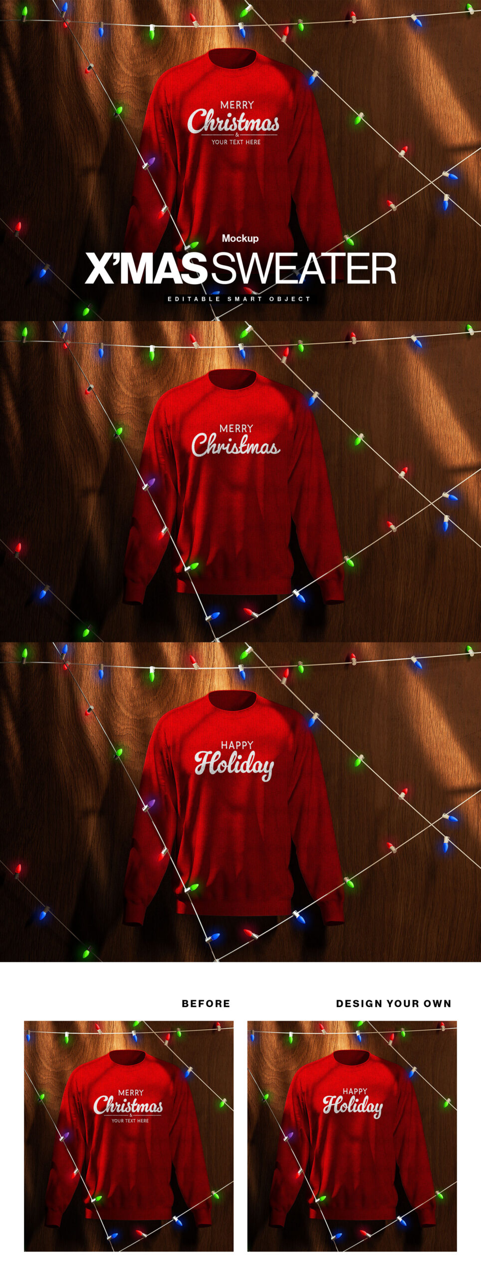 Christmas Sweater Mockup Template in PSD format
