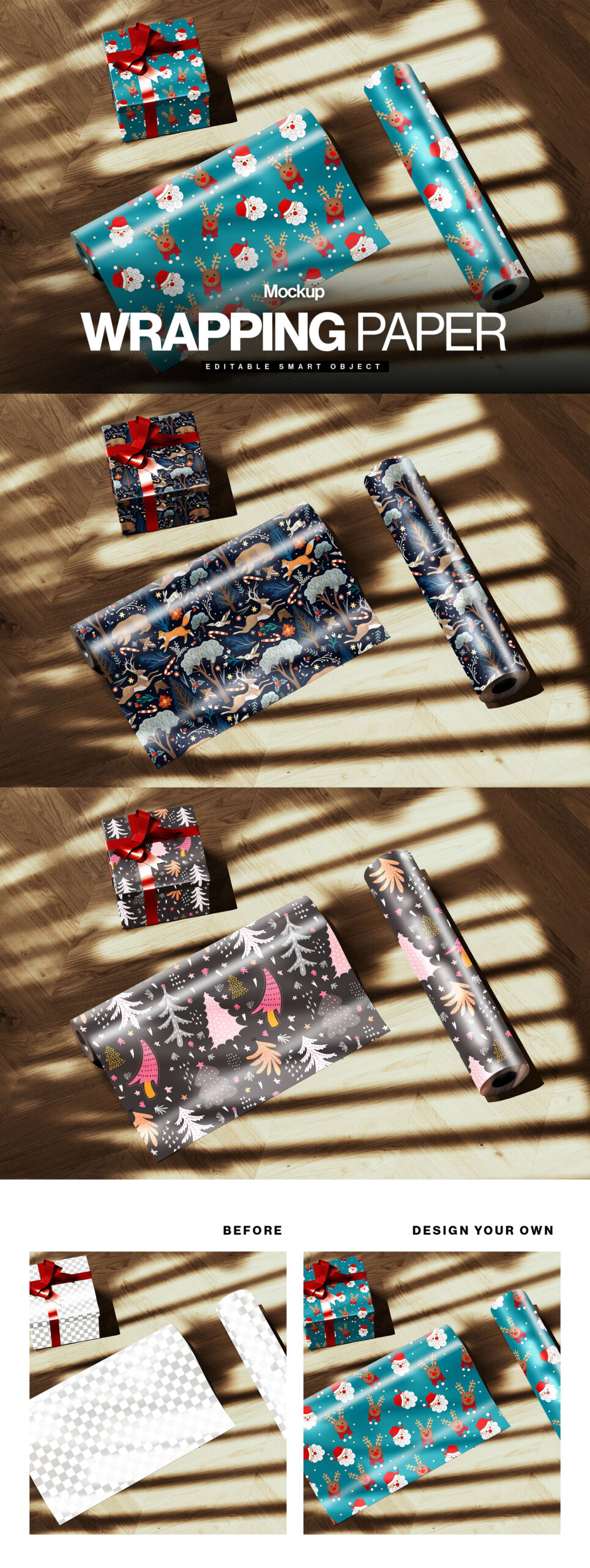 Christmas Wrapping Paper Mockup in PSD