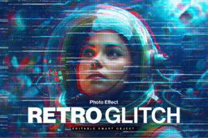 Retro Glitch Photo Effect Template in PSD