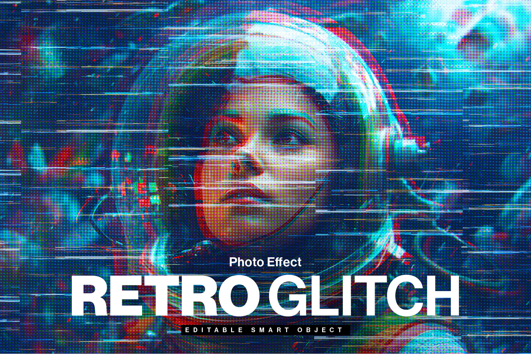 Retro Glitch Photo Effect Template in PSD