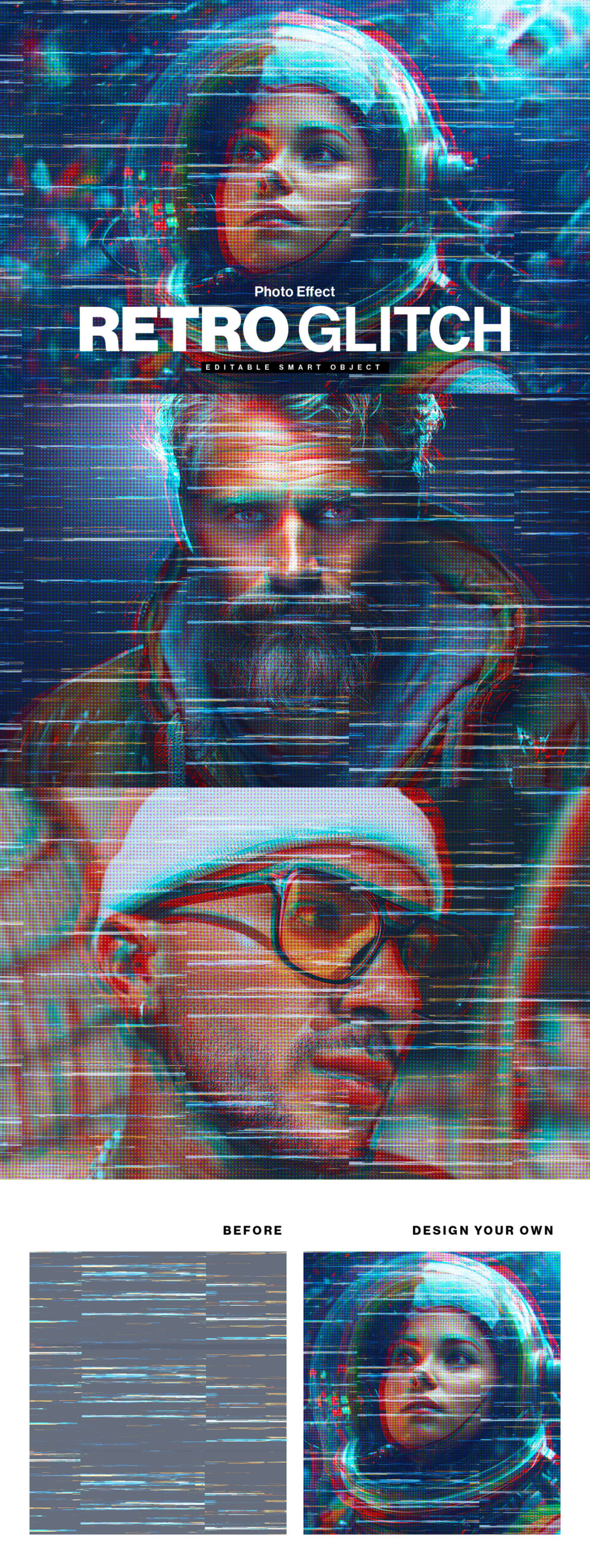 Retro Glitch Photo Effect Template in PSD