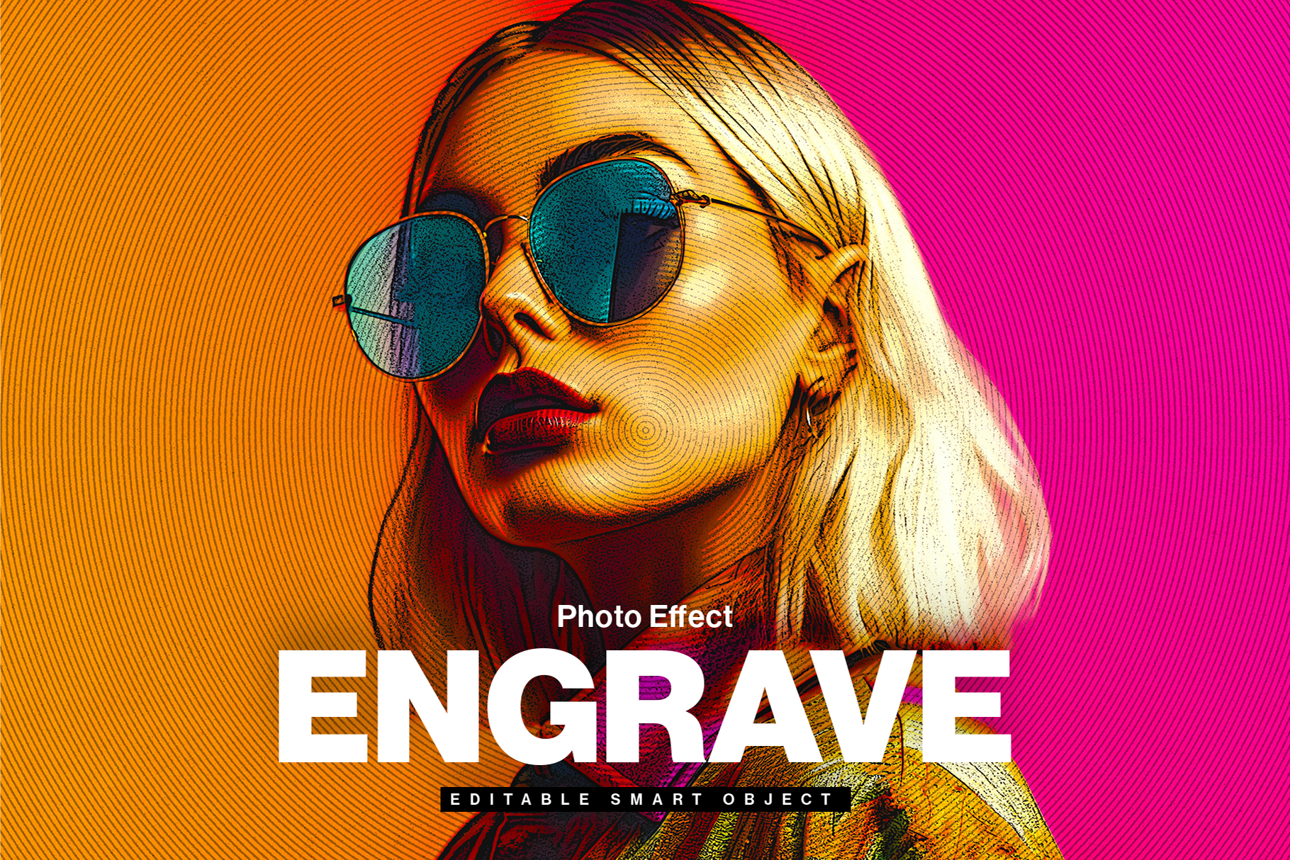Retro Pop Art Engrave Photo Effect Template in PSD