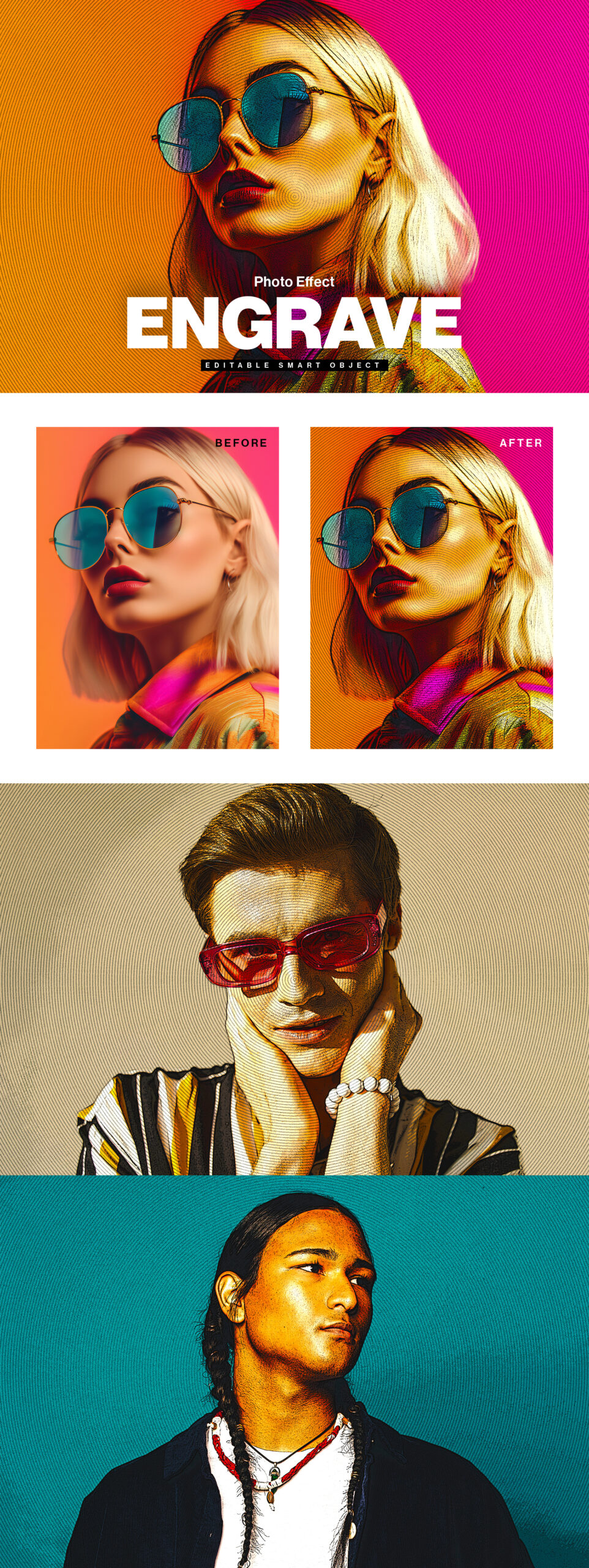 Retro Pop Art Engrave Photo Effect Template in PSD
