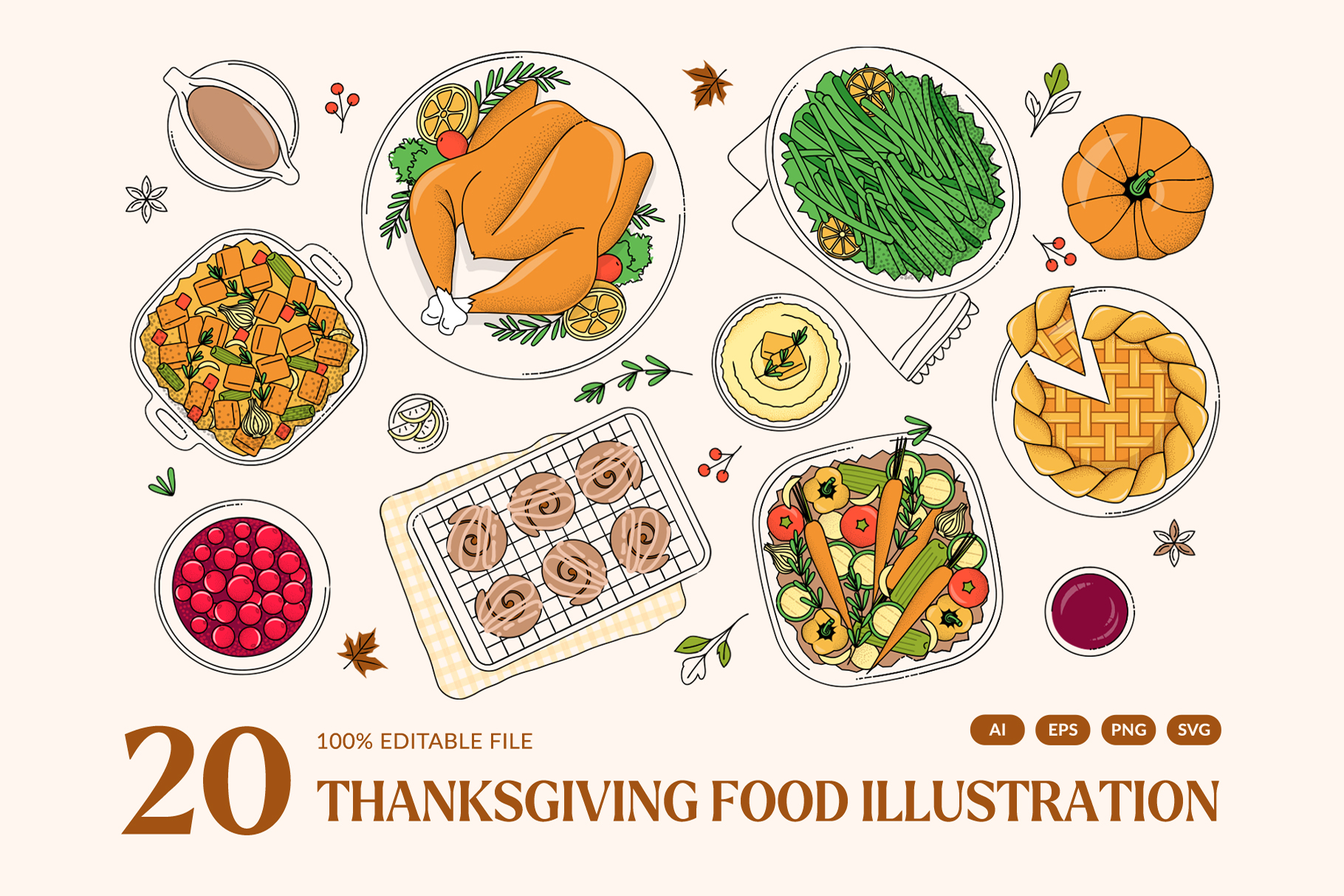 Thanksgiving Food Illustration Set in PNG, Ai, EPS, SVG