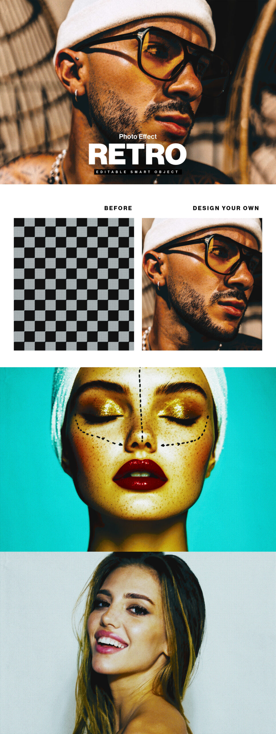 Vintage Retro Halftone Photo Effect Template in PSD