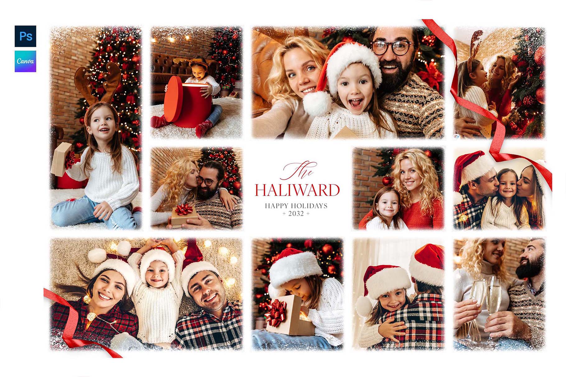 Christmas Family Photo Collage Template in Canva & PSD