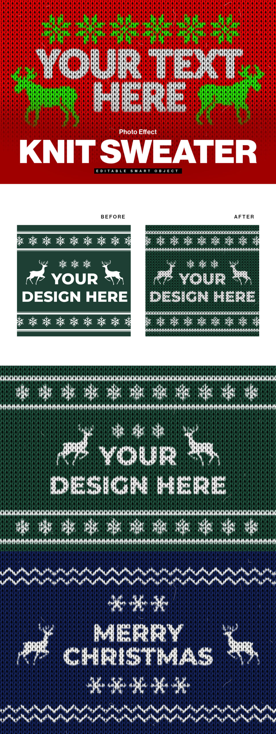 Christmas Knit Ugly Sweater Photo Effect Template in PSD