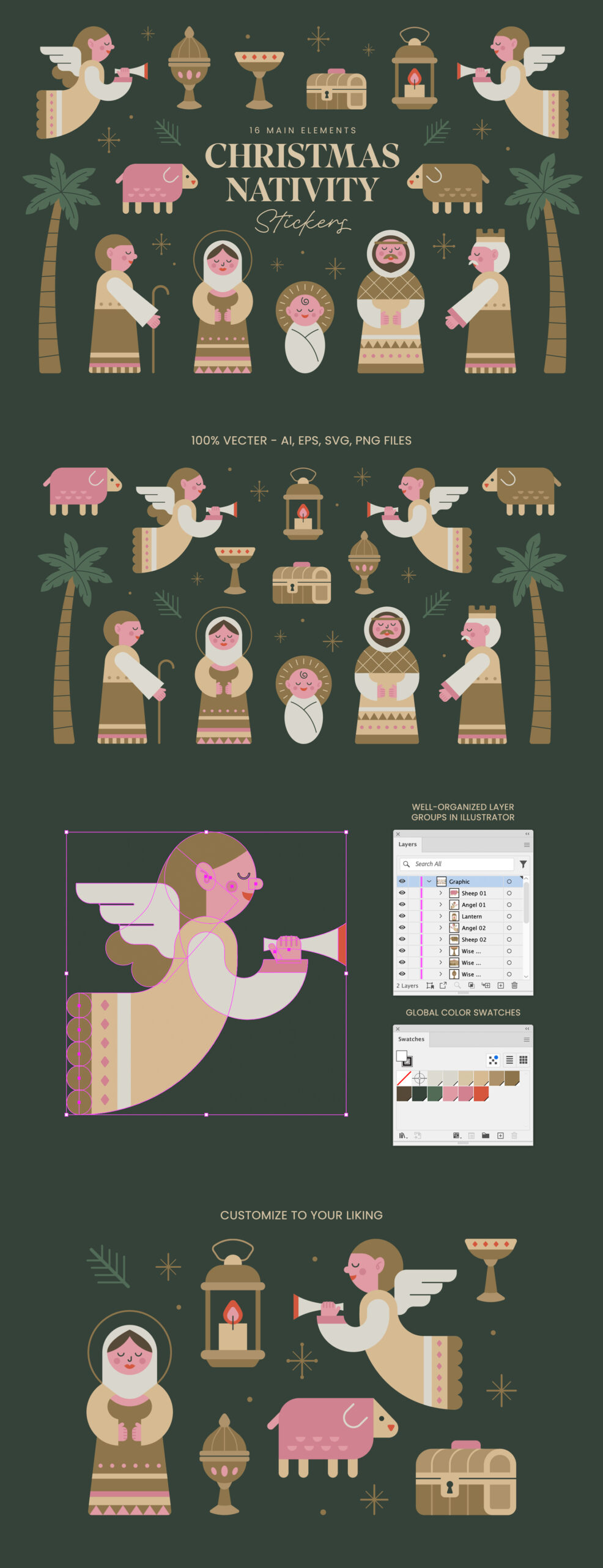 Christmas Nativity Stickers in AI EPS SVG PNG