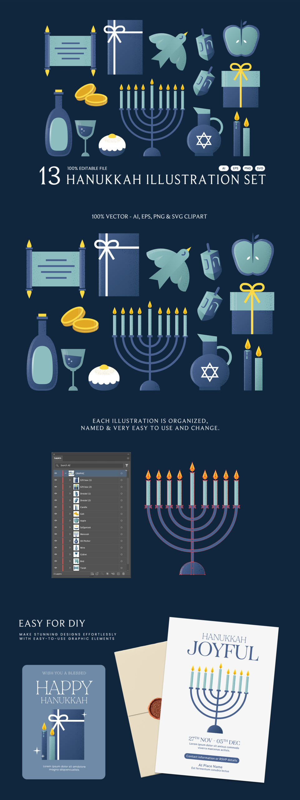 Hanukkah Illustration Set in AI EPS SVG PNG