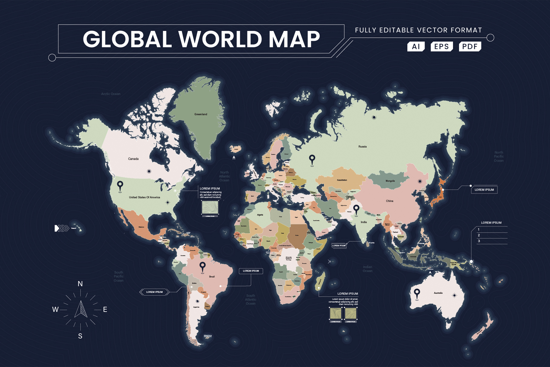 World Map Vector Illustration Kit in AI & EPS