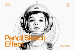 Pencil Sketch Photo Effect Template in Photoshop PSD