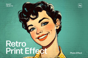 Retro Print Photo Effect Template in Photoshop PSD