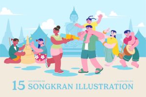 Songkran Illustrations Set in PNG SVG AI EPS