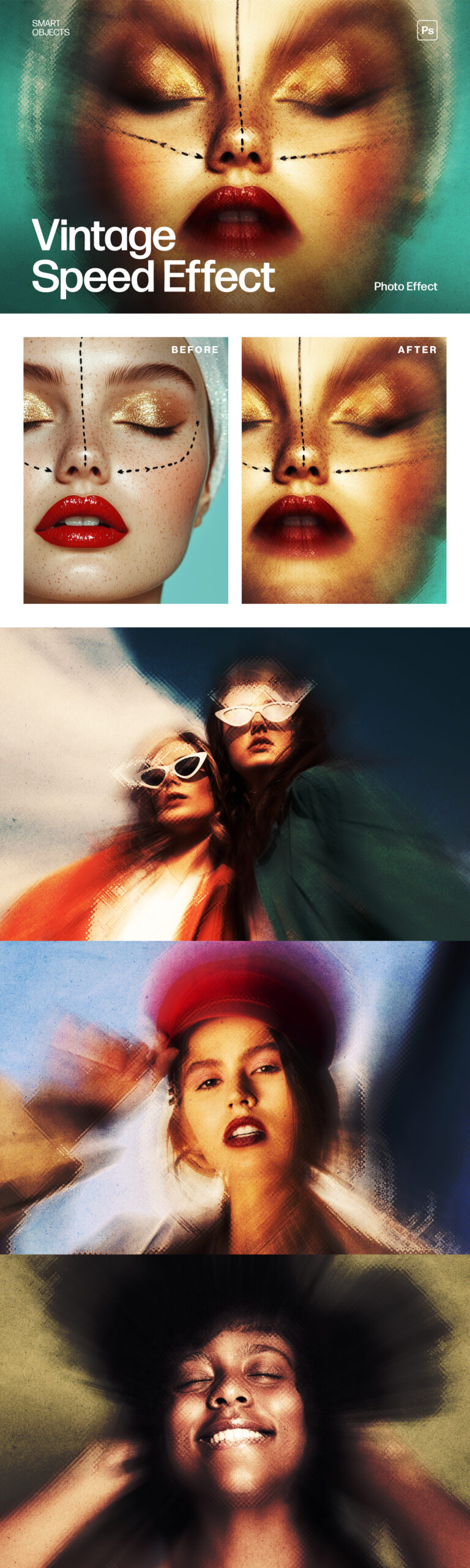 Vintage Speed Blur Photo Effect Template in Photoshop PSD