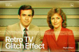 Retro TV Glitch Photo Effect Template in Photoshop PSD