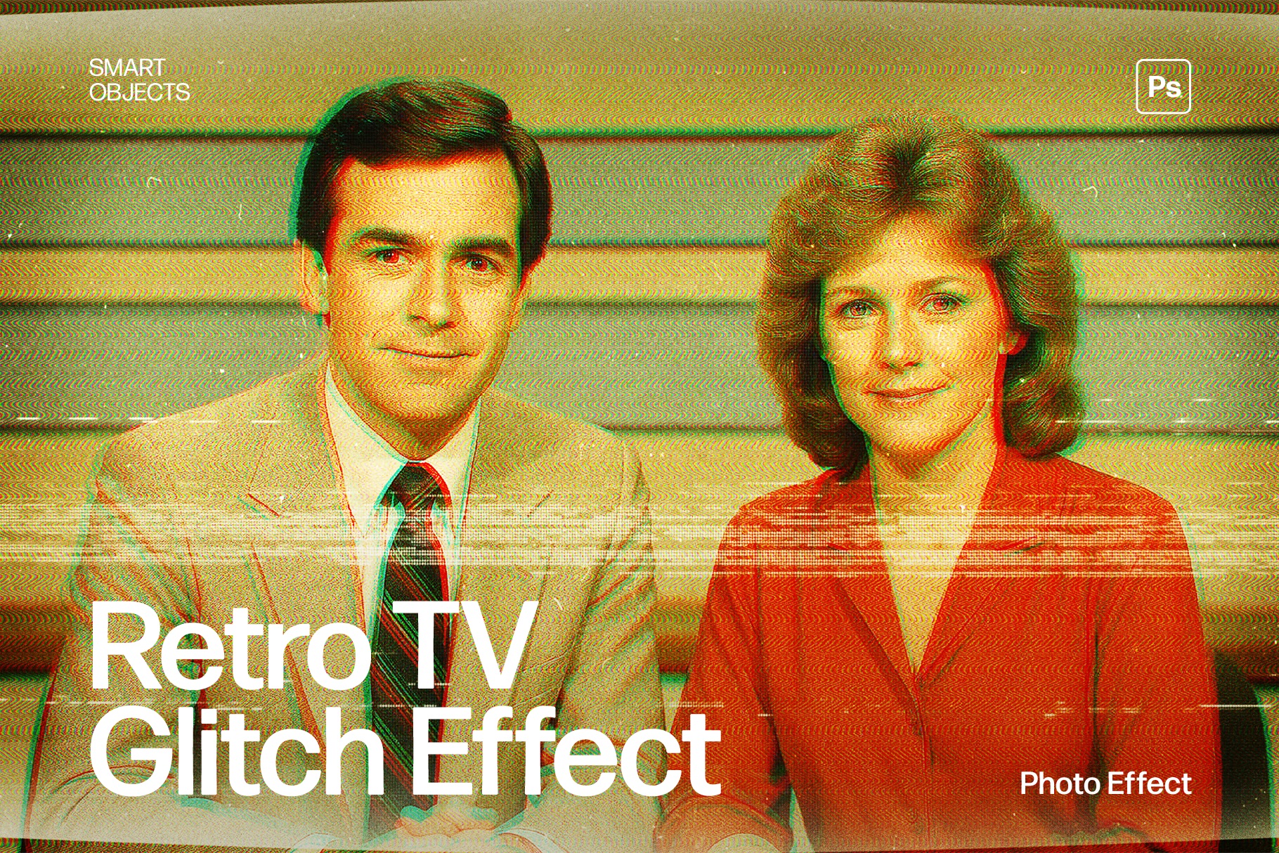 Retro TV Glitch Photo Effect Template in Photoshop PSD