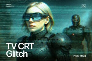 TV CRT Glitch Photo Effect Template in Photoshop PSD