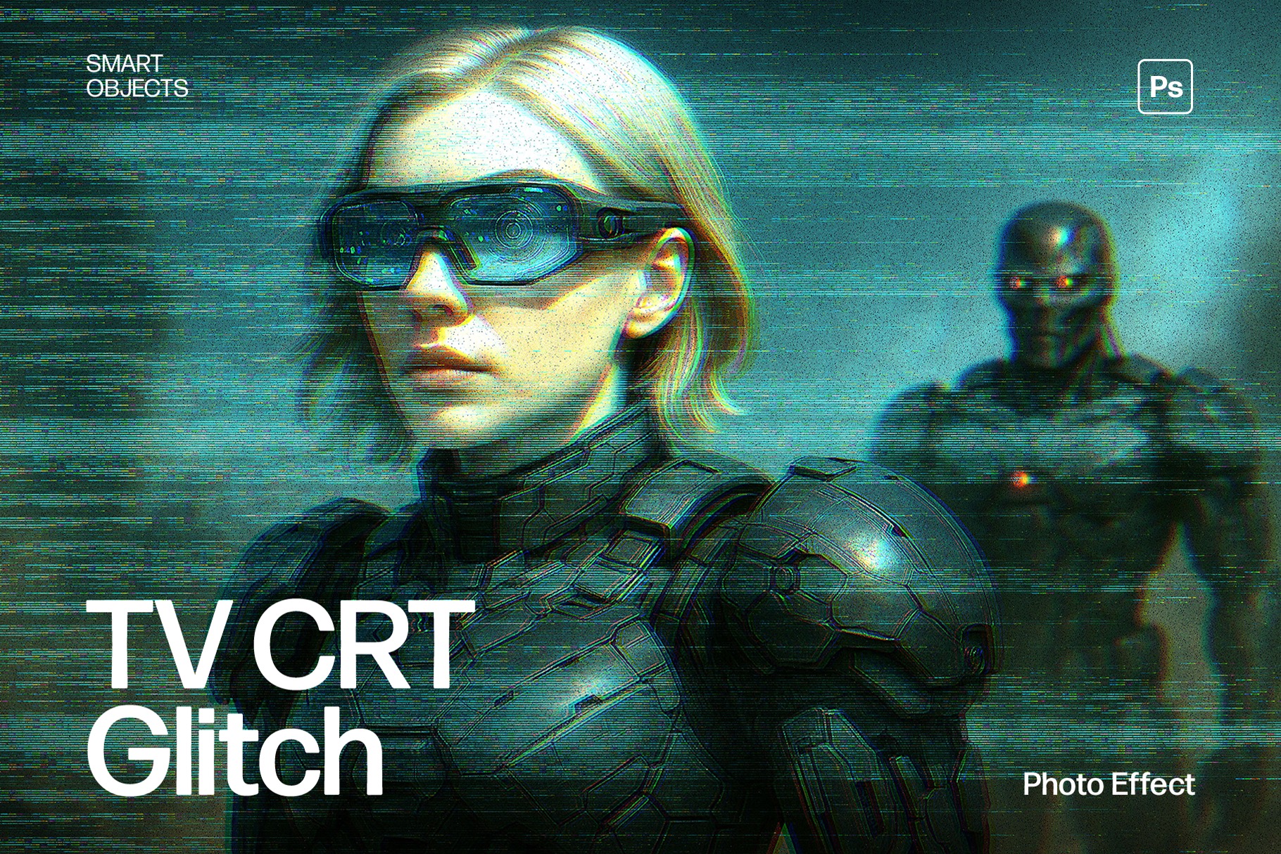 TV CRT Glitch Photo Effect Template in Photoshop PSD