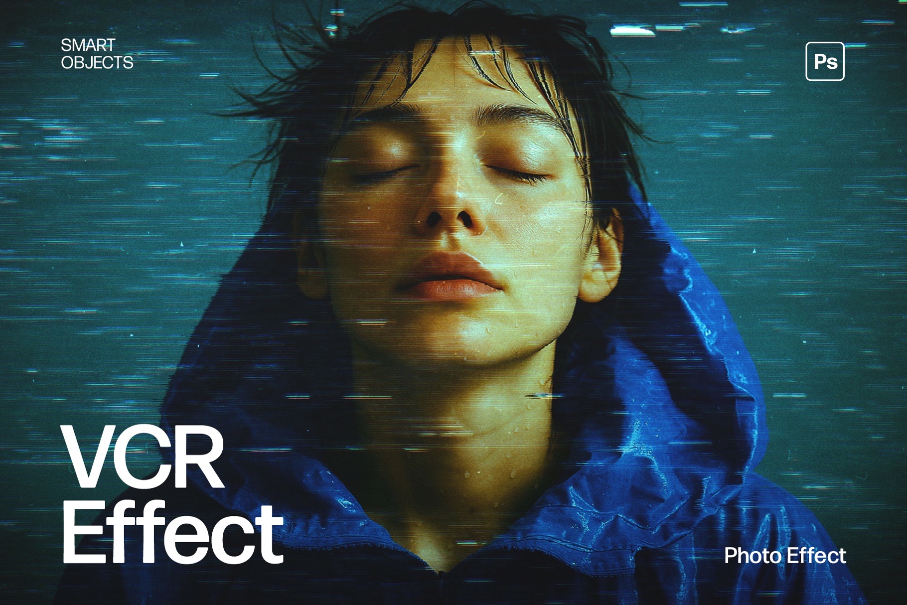 VCR Glitch Photo Effect Template in Photoshop PSD