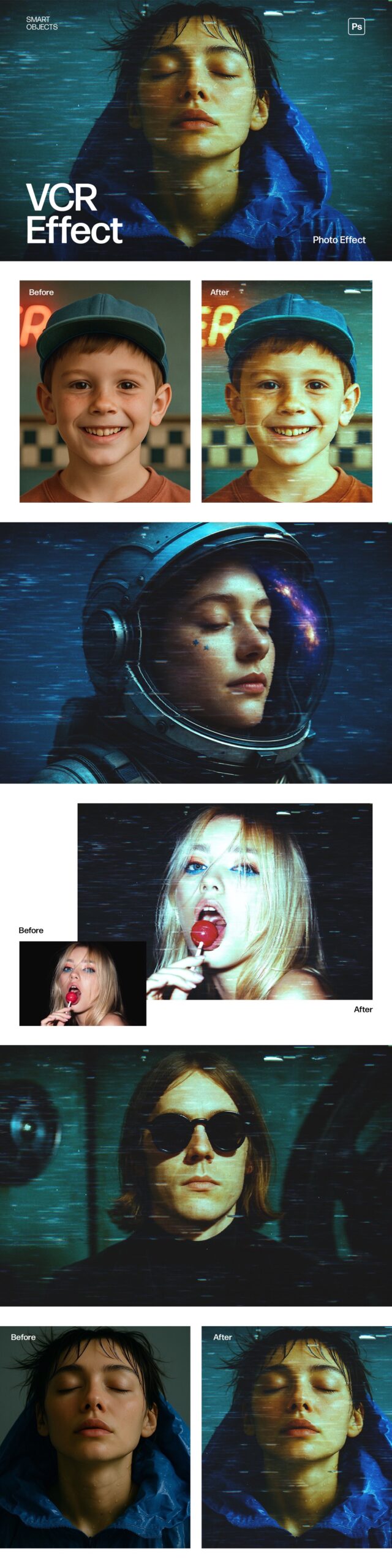 VCR Glitch Photo Effect Template in Photoshop PSD