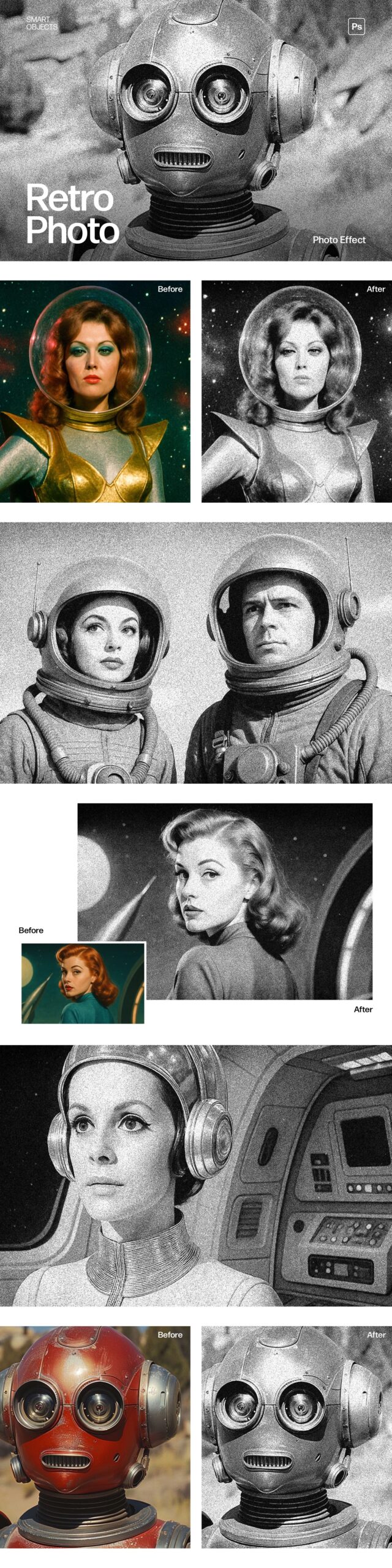 Retro Black & White Photo Effect Template in Photoshop PSD
