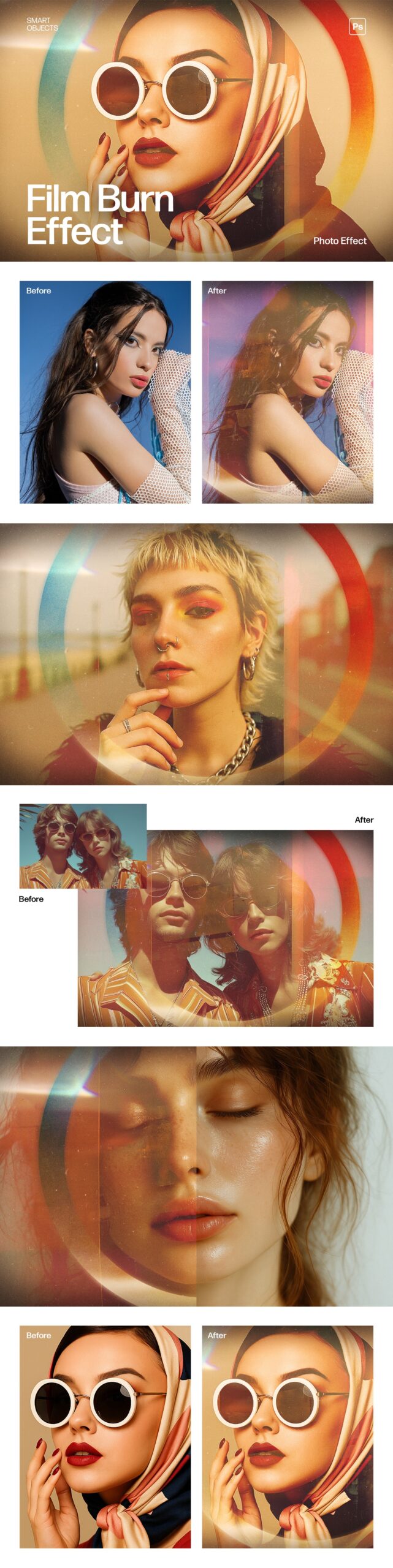 Retro Film Burn Photo Effect Template in Photoshop PSD