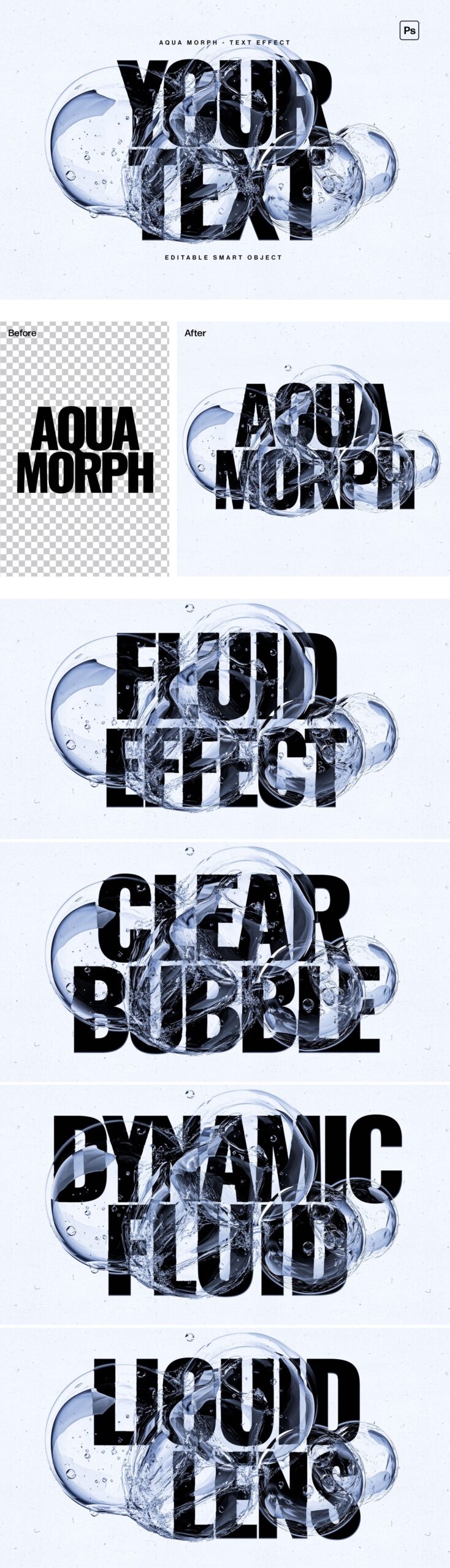 Aqua Morph Text Effect Template in Photoshop PSD