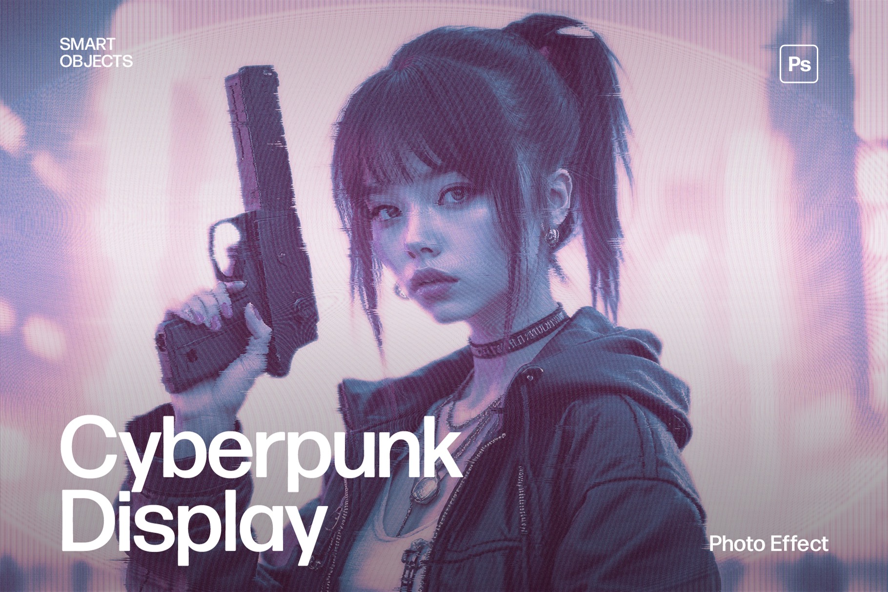 Cyberpunk Display Photo Effect Template in Photoshop PSD