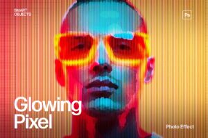 Glowing Pixel Photo Effect Template in Photoshop PSD