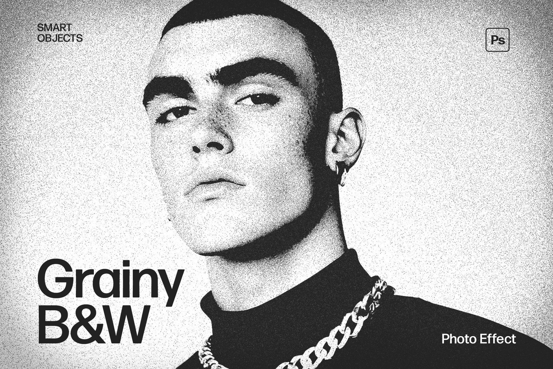 Grainy Black & White Photo Effect Template in Photoshop PSD