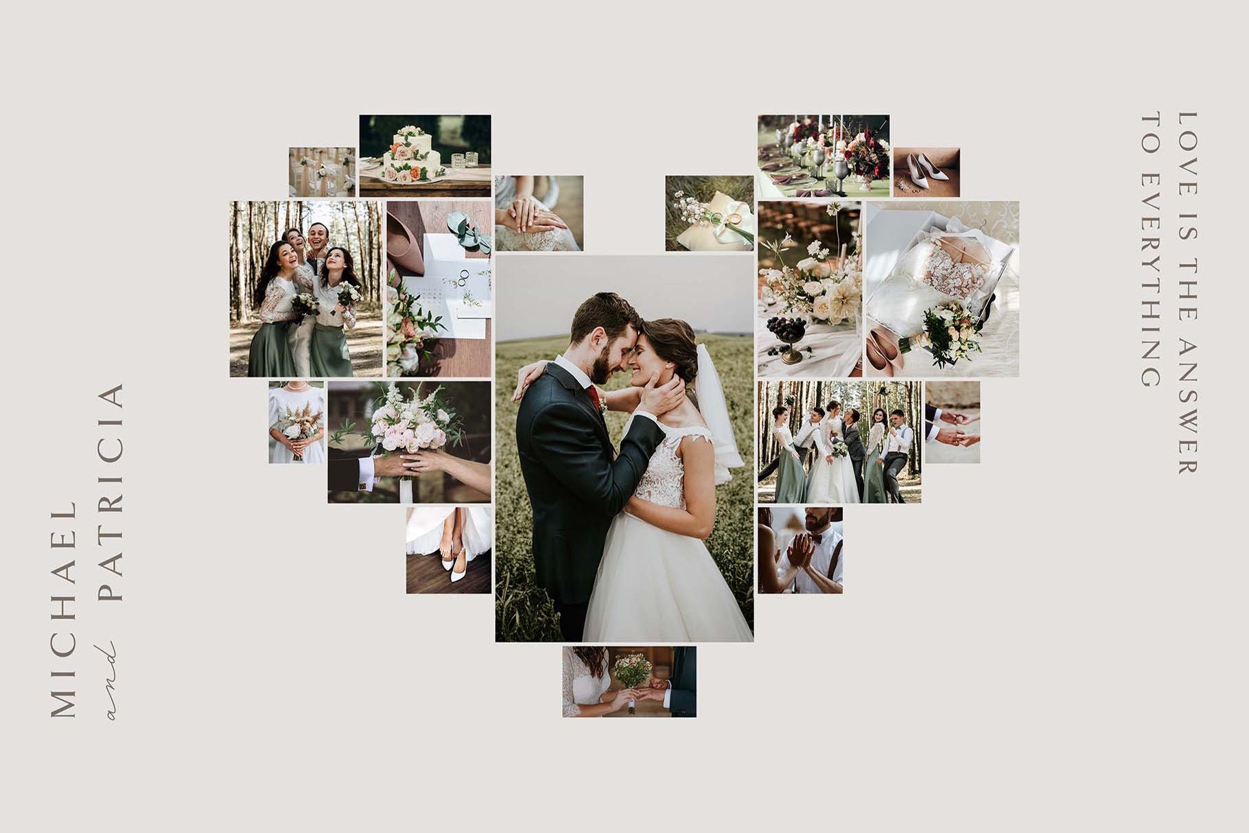 Love Heart Photo Collage Template in Photoshop PSD