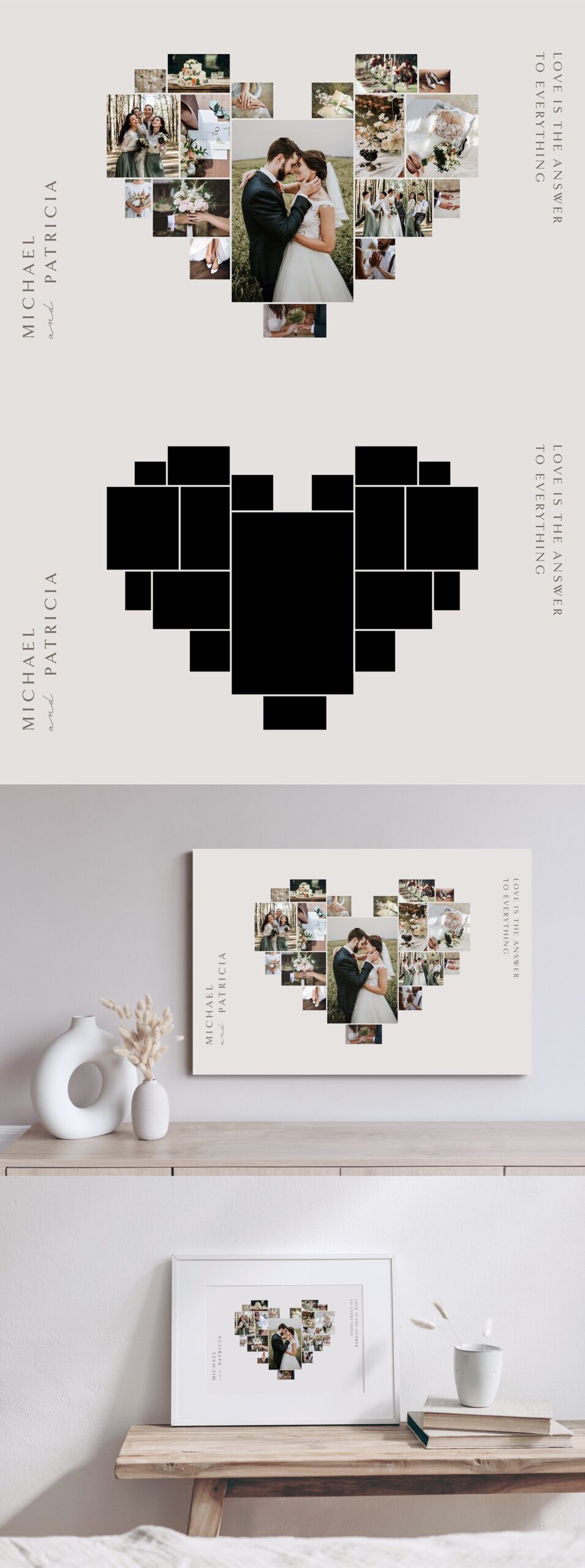 Love Heart Photo Collage Template in Photoshop PSD