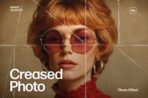 Old Creased Photo Effect Template in Photoshop PSD