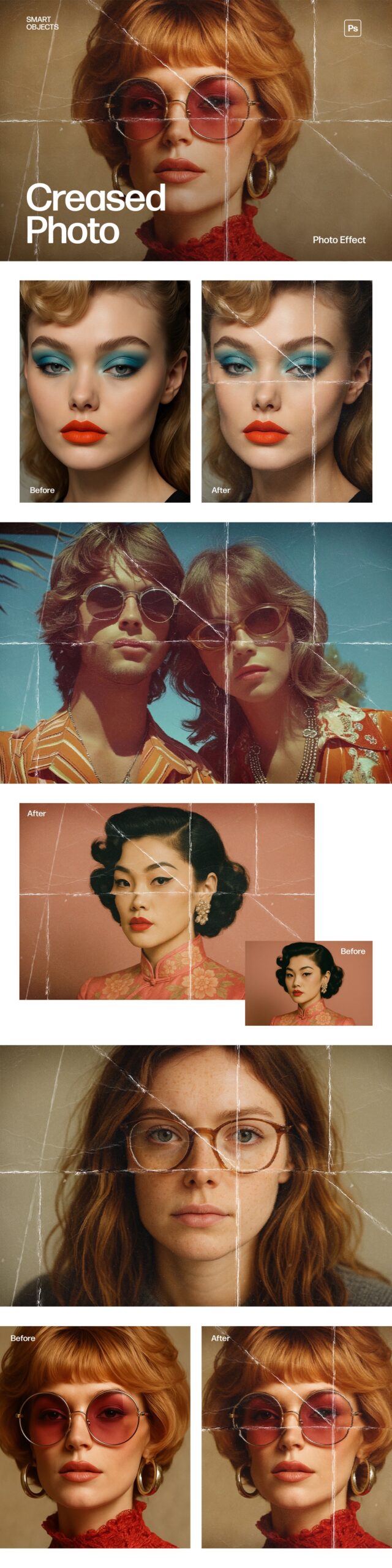 Old Creased Photo Effect Template in Photoshop PSD