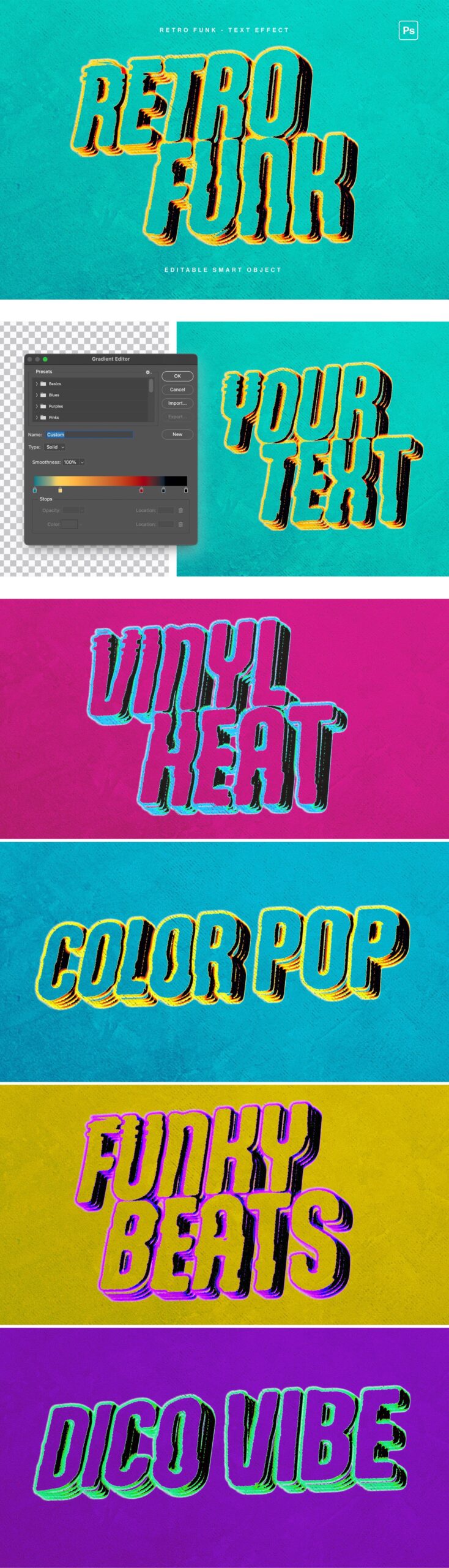 Retro Funk 3D Text Effect Template in Photoshop PSD
