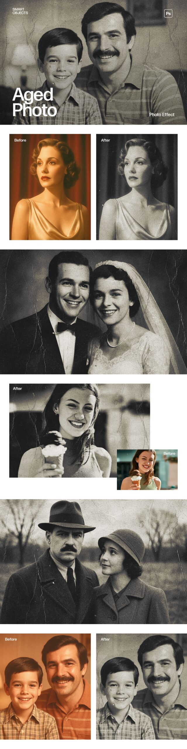 Vintage Aged Photo Effect Template in Photoshop PSD