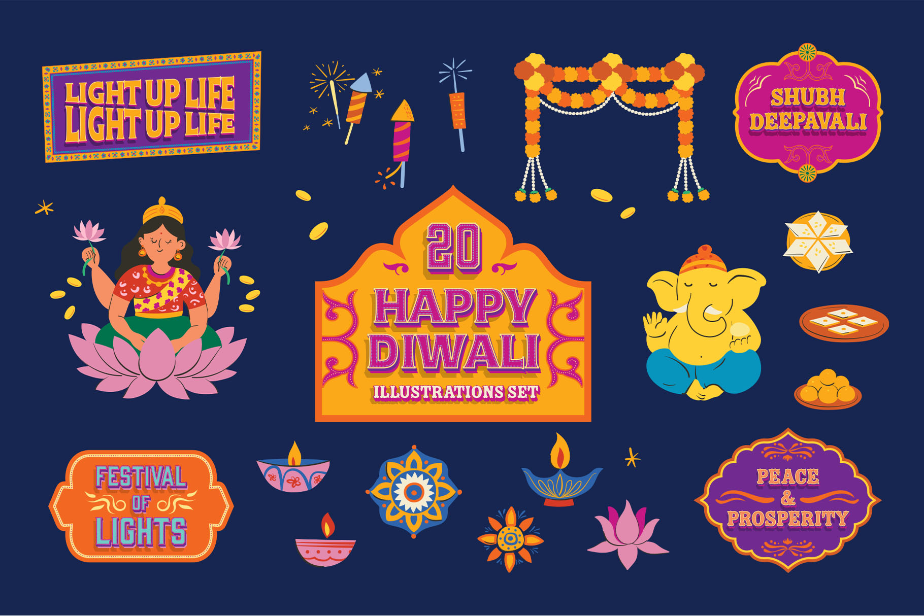 Diwali Stickers in Canva, Clipart PNG, Photoshop PSD, Illustrator Ai & Vector SVG