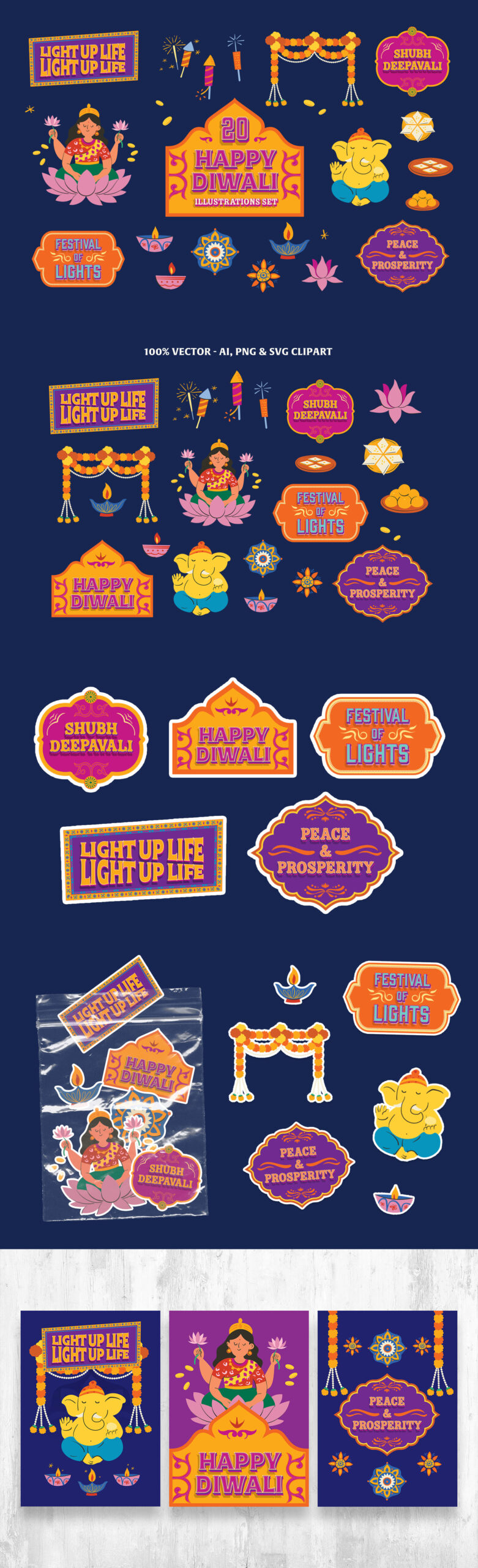 Diwali Stickers in Canva, Clipart PNG, Photoshop PSD, Illustrator Ai & Vector SVG