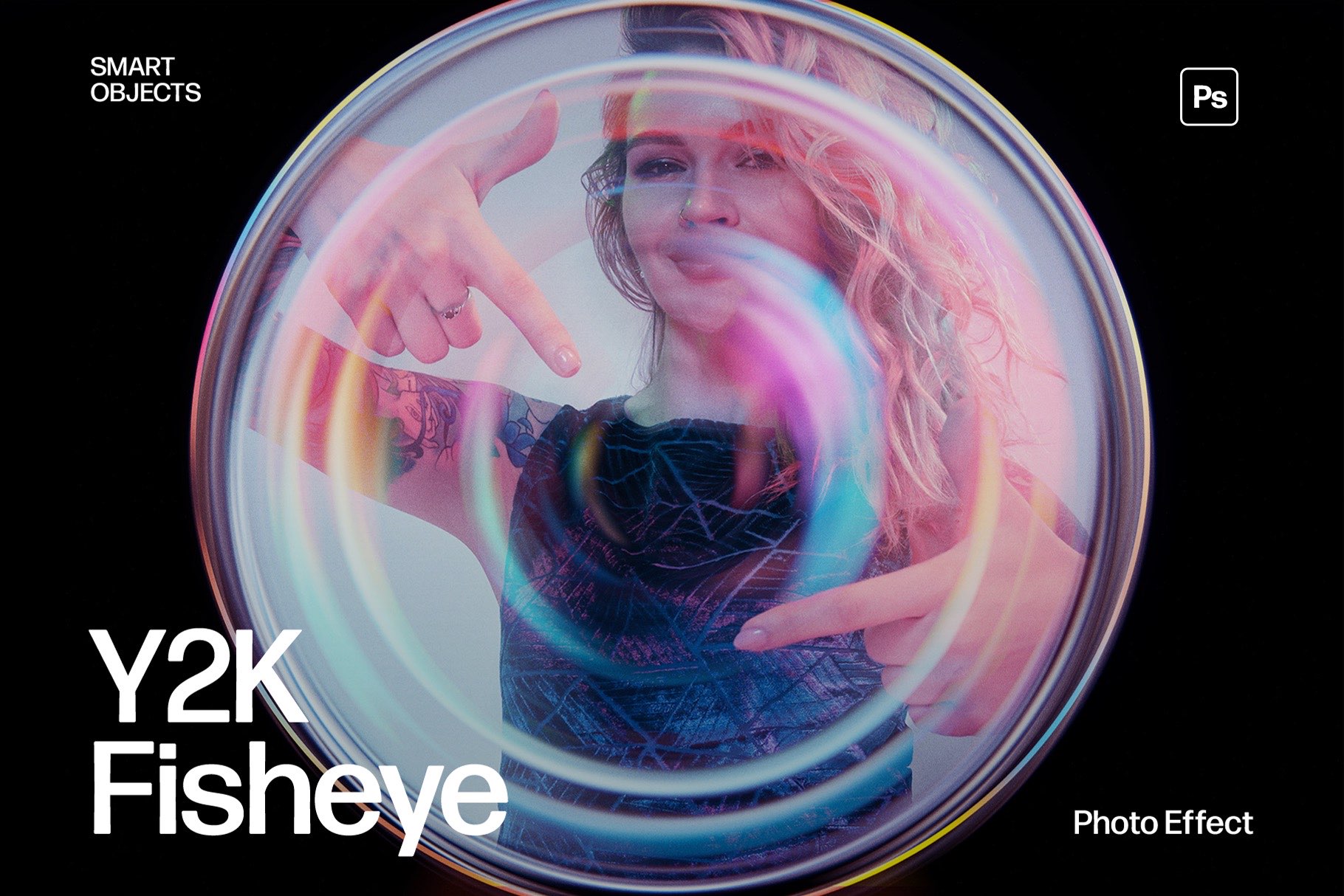 Y2K Fisheye Photo Effect Template in Photoshop PSD