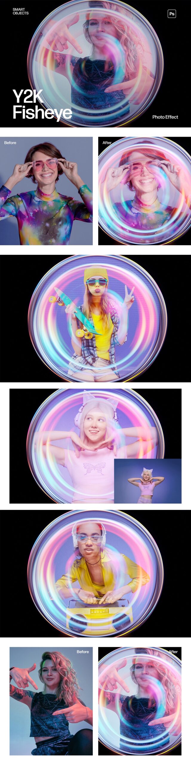 Y2K Fisheye Photo Effect Template in Photoshop PSD