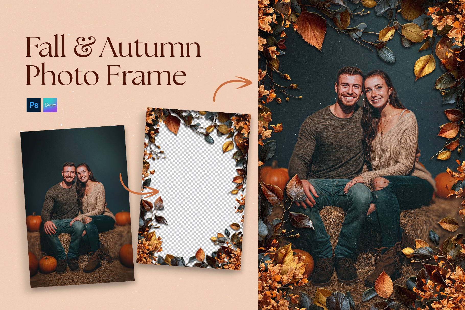 Autumn Fall Leaves Photo Frame Template in Canva, Photoshop PSD & Clipart PNG