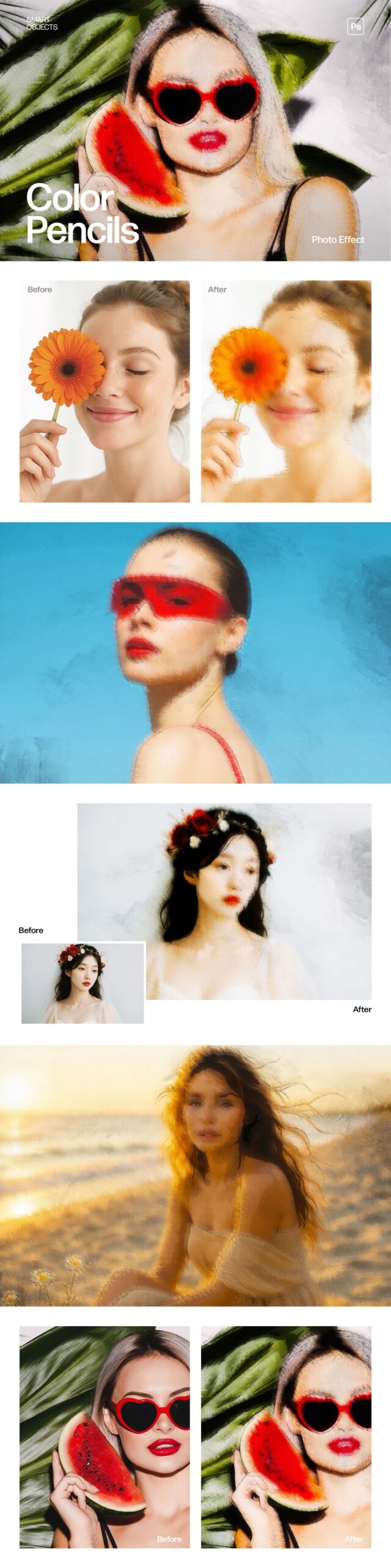 Color Pencils Photo Effect Template in Photoshop PSD