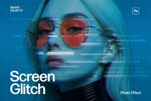 Computer Screen Glitch Photo Effect Template in Photoshop PSD