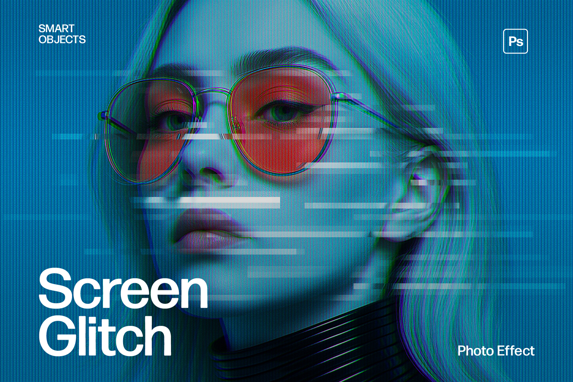 Computer Screen Glitch Photo Effect Template in Photoshop PSD