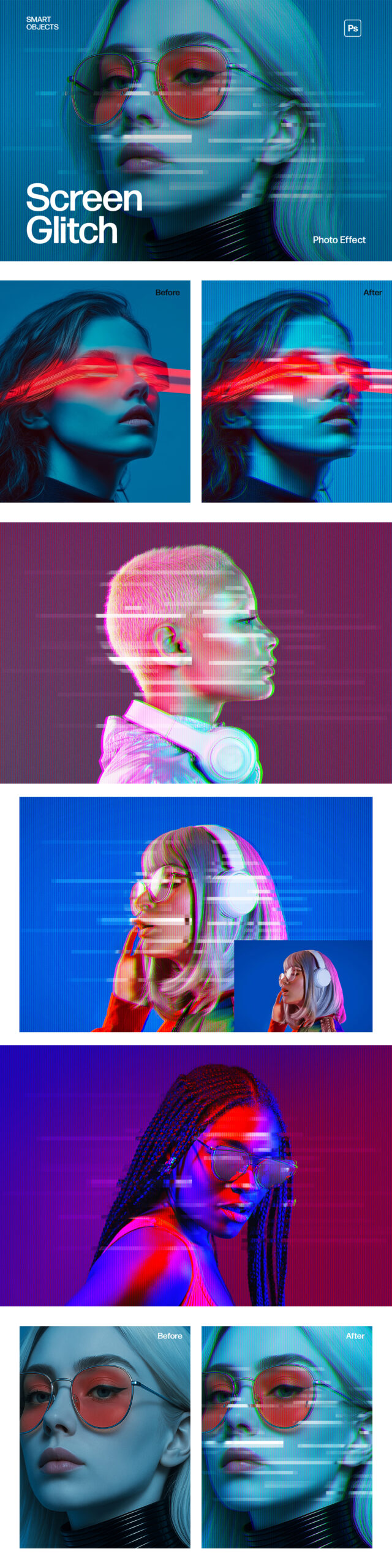Computer Screen Glitch Photo Effect Template in Photoshop PSD
