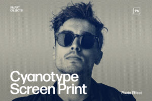 Cyanotype Halftone Duotone Photo Effect Template in Photoshop PSD