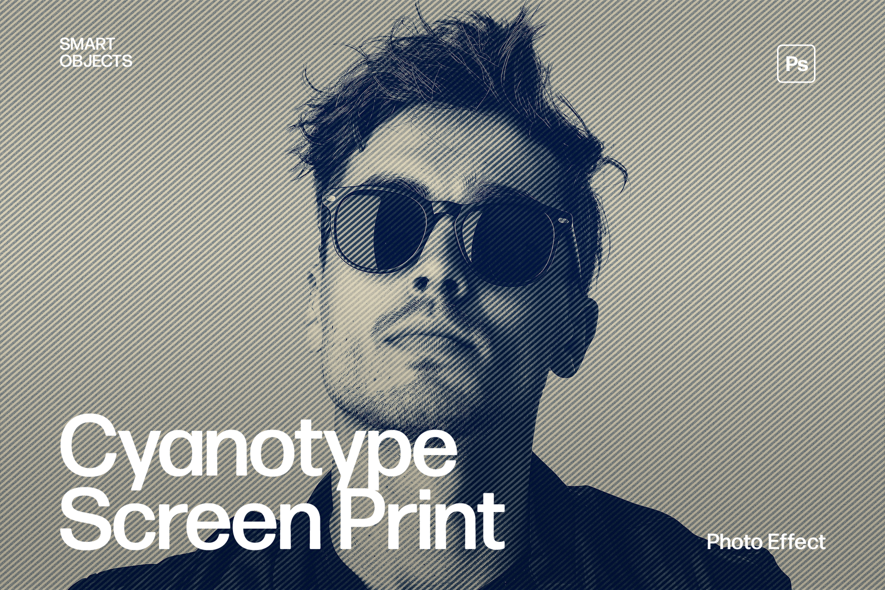 Cyanotype Halftone Duotone Photo Effect Template in Photoshop PSD